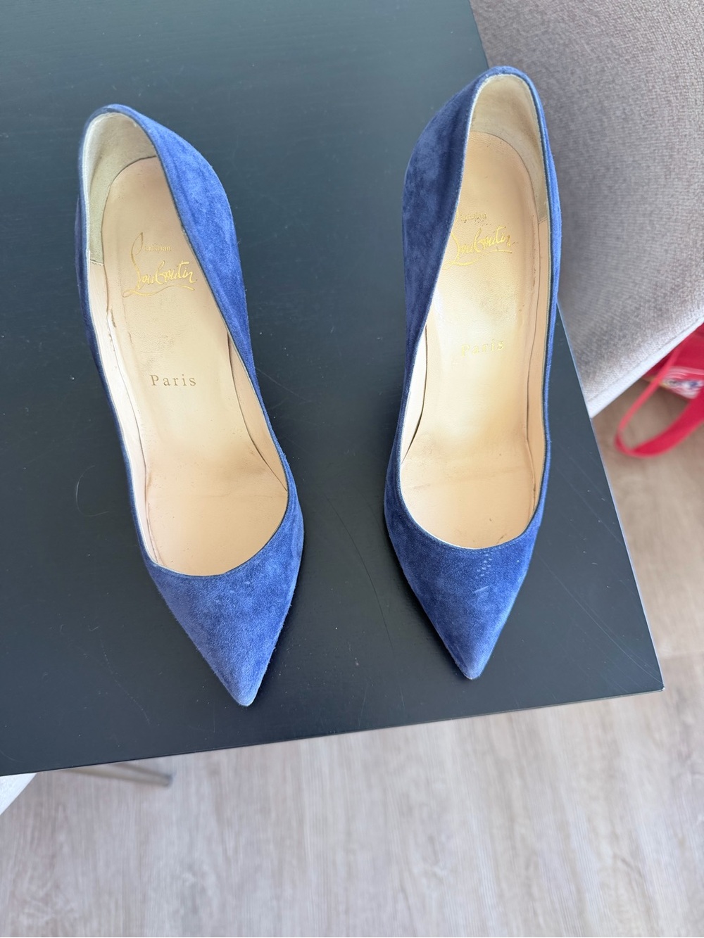 Christian Louboutin Navy Suede Pointed-Toe Pumps